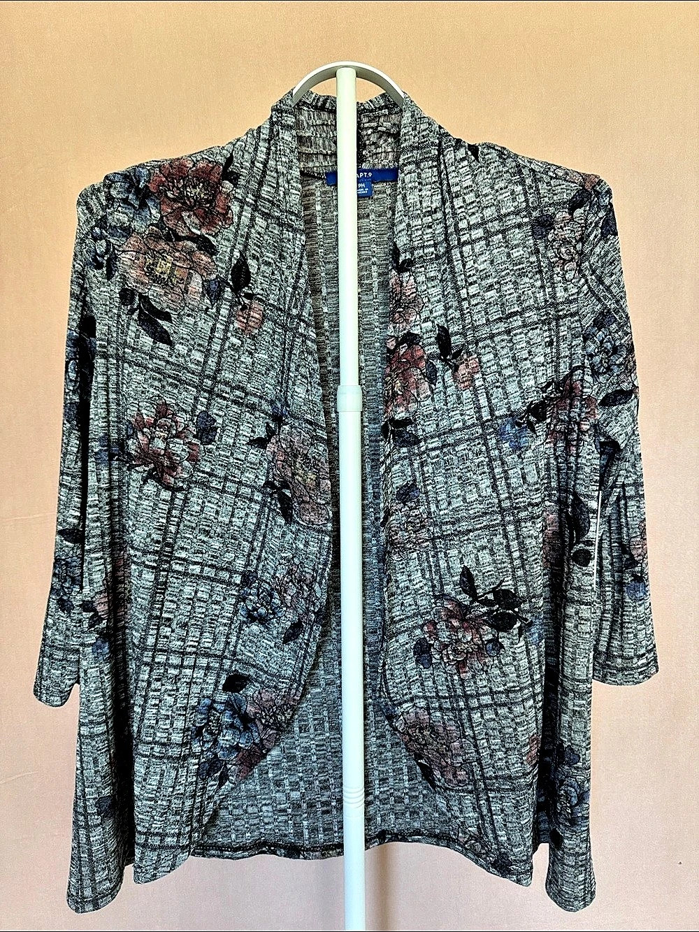 APT.9 Floral Cardigan in Charcoal Gray & Blue Size Petite Medium NWT